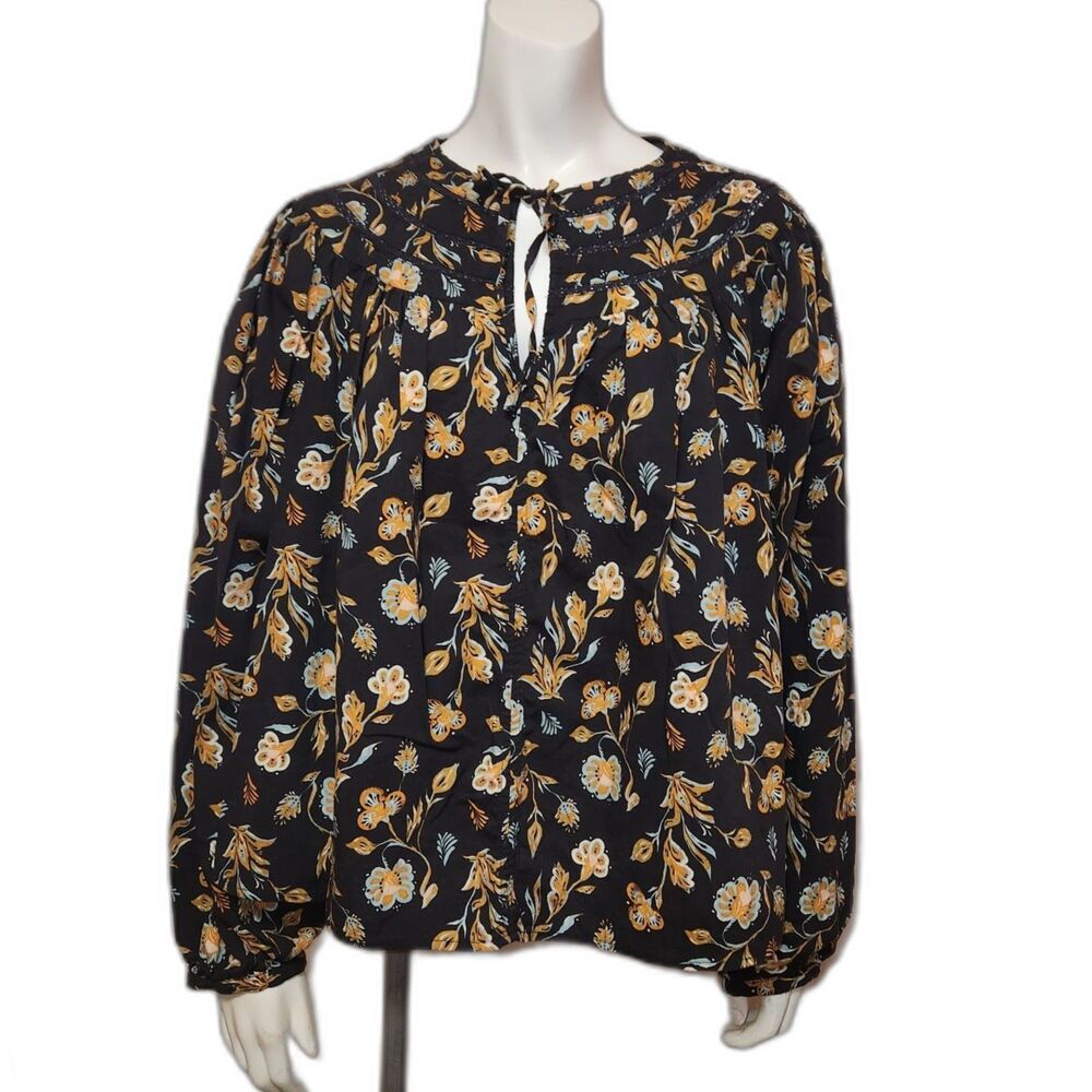 Universal Thread Boho Peasant Floral Tie Front Blouse Womens Size Medium